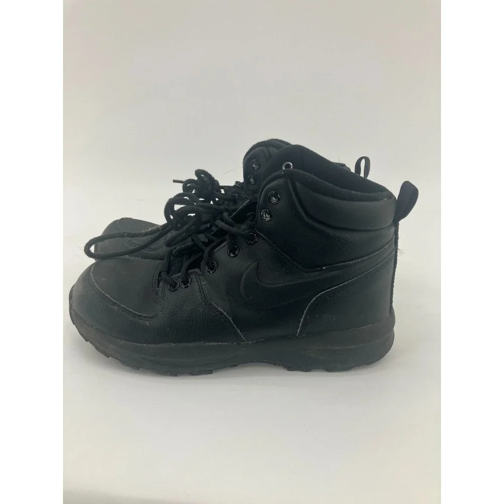 Nike Manoa Leather BQ5372-001 Boots Kids US 5.5 Black Lace Up Round Toe Ankle